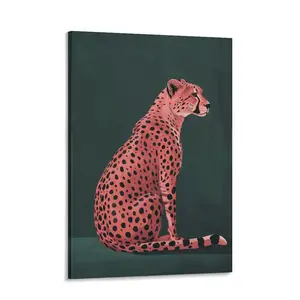 Heltrappe Pink Leopard Poster Modern Trendy Cheetah Canvas   Fashion Minimalist Dark Green Animal Prints for Living Room Bedroom  Decor contemporary  wall art