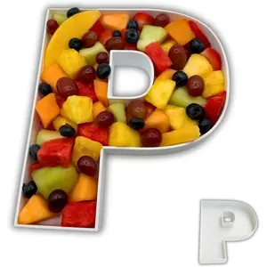 Hard Plastic Reusable Fillable Letters Numbers Serving Trays for Party Decoration (P, White)
