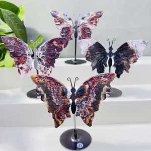 1 Set Mexican Agate Butterfly Wings on Stand
