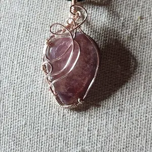 Purple mica Lepidolite Teardrop pendant Wire Wrapped & Cord Necklace 24"