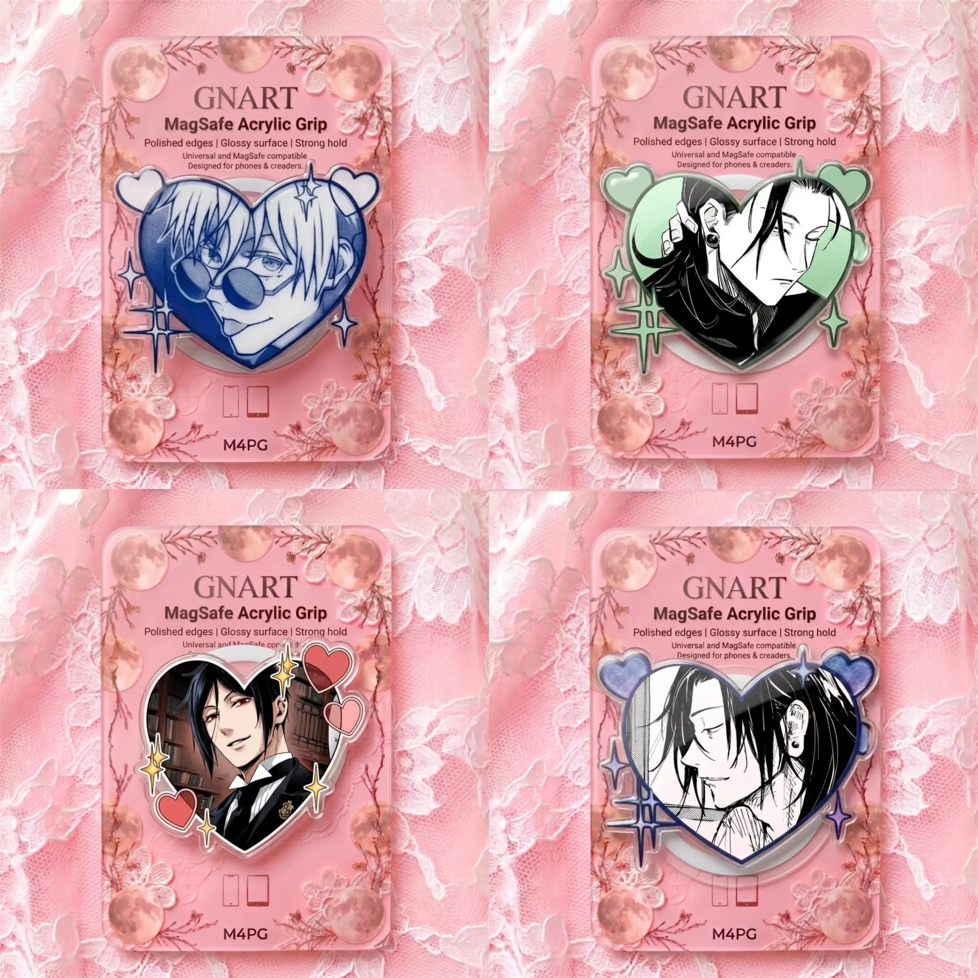 Anime Heart Phone Grip | Cute White Hair Sorcerer Magnetic Phone Holder | Blue Aesthetic Acrylic MagSafe Grip Tok | Kawaii Manga Boy Phone Accessory Gift for Otaku Girls
