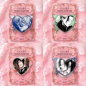Anime Heart Phone Grip | Cute White Hair Sorcerer Magnetic Phone Holder | Blue Aesthetic Acrylic MagSafe Grip Tok | Kawaii Manga Boy Phone Accessory Gift for Otaku Girls
