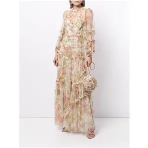 Romantic Wedding Dress with Sheer Long Sleeves, Ethereal Mesh Fabric Gown in a Couture-Inspired Slim Fit Style
