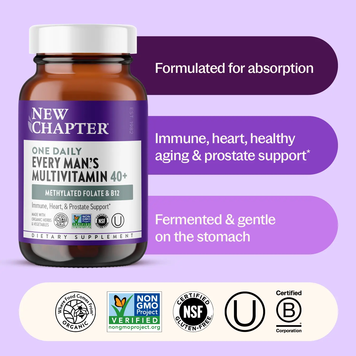 New Chapter Every Man's One Daily Multivitamin 40+ - Energy, Heart, Prostate & Immune Support with Fermented Nutrients - 30ct