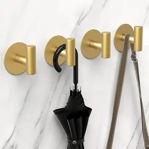 4PCS Adhesive Golden Hooks, Stainless Steel Towel Hooks, No Drilling Required, Made of Stainless Steel, Self-Adhesive Hooks Suitable for Bathroom, Kitchen, And Bedroom