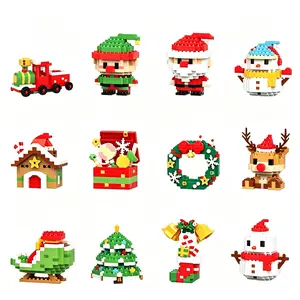 Mini Christmas Micro Building Blocks Set 12 Styles, Cute Santa Snowman Elk Xmas Tree Wreath Train Mini Brick Kit, DIY Stocking Stuffer Christmas Ornament Toys, Holiday Gift for Kids & Adults