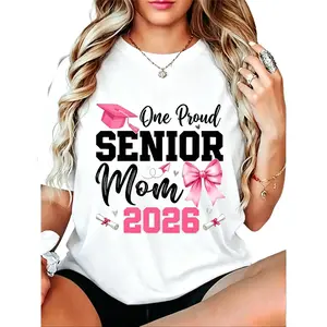 100% Cotton Unisex Senior Mom 2026 Matching Family Graduation Class Of 2026 T-Shirt Womenswear Everyday Graphic