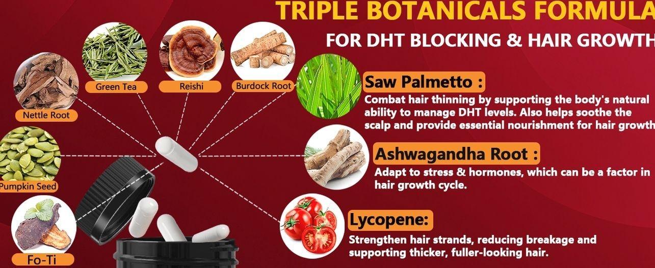 DHT Blocker for Men | Extra Strength Saw Palmetto & Biotin Hair Growth Supplement - Hair Growth Vitamins - Hair Regrowth - Natural Hair Loss Supplements for Men - Proprietary Herbal Blends,1 Pack