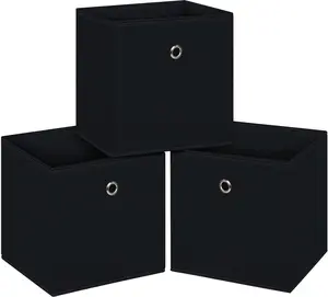 Black Foldable Storage Cubes Bins ,11 Inch Cloth Storage Cube Fabric Storage Box Cubes Organizer Baskets with Handles for Home Organizer Set of 3 (Black)