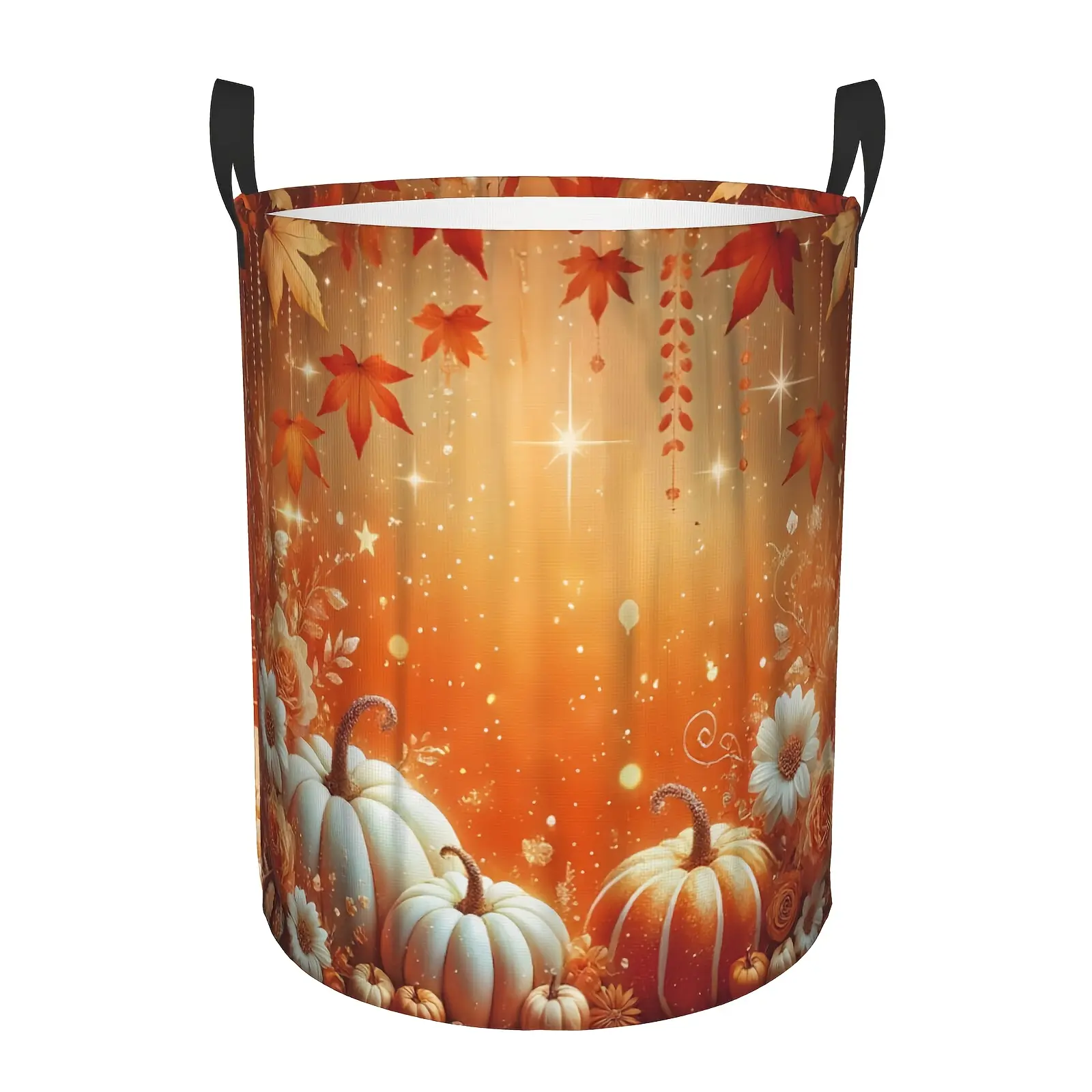 Fall Pumpkin Maple Leaves Laundry Basket With Padded Handles, Large Collapsible Laundry Bag, Waterproof Laundry Hamper, Dirty Clothes Hamper For Bathroom Dorm, Halloween Basket, Fall Basket, Halloween Baskets, Spooky Basket