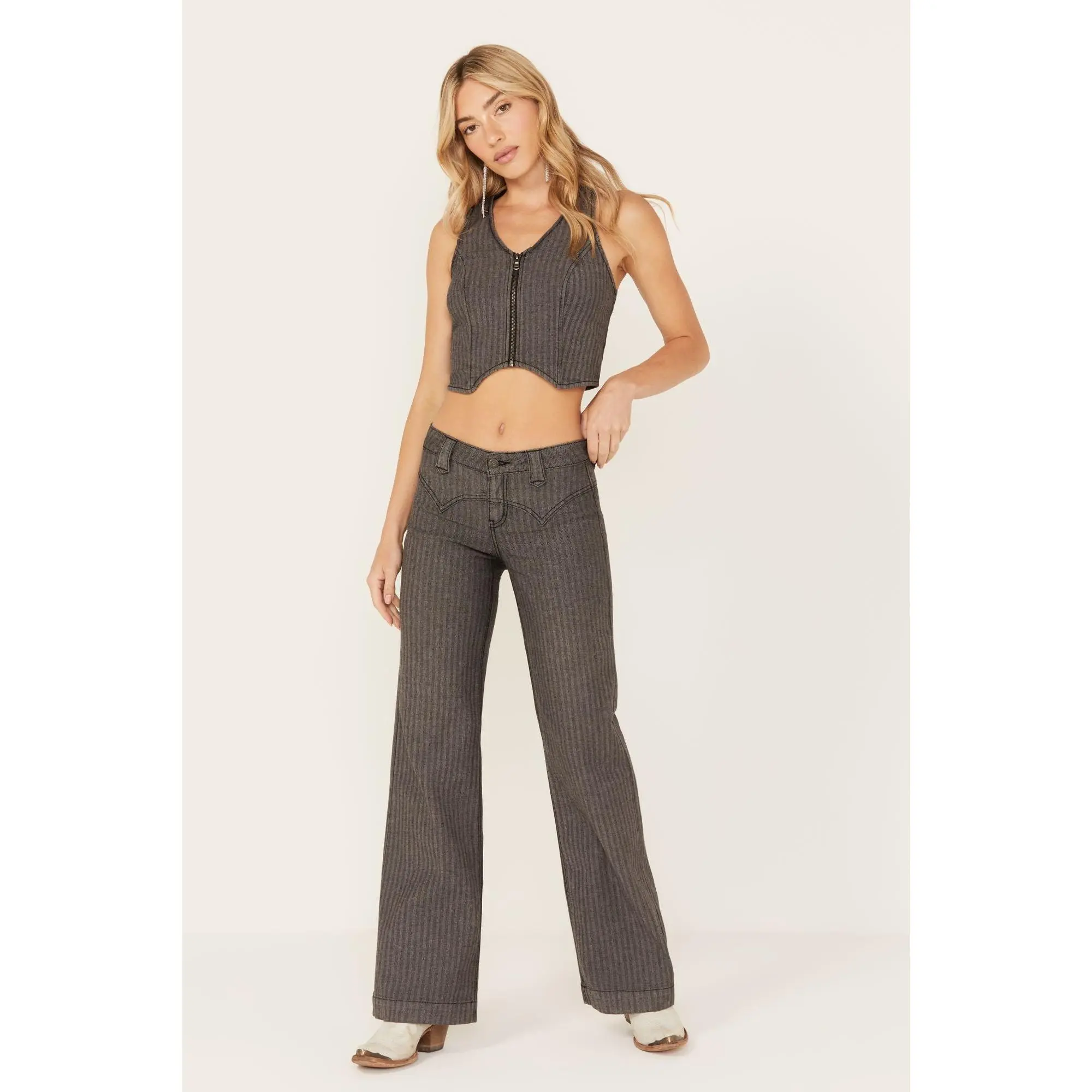 Annex Herringbone Revel Mid Rise Stretch Trouser Pants