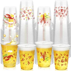 16 oz plastic crawfish boil cups 120 pcs crawfish party supplies clear cups plastic drinking cup lobster cups crawfish boil party cups for lobster seafood party birthday decoration
