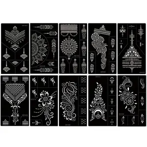 Temporary Tattoo Stencils, 10 Sheets Henna Tattoo Templates for Women Girls Indian Arabian Fake Tattoos DIY Body Art Stickers Reusable for Hand Arm Leg