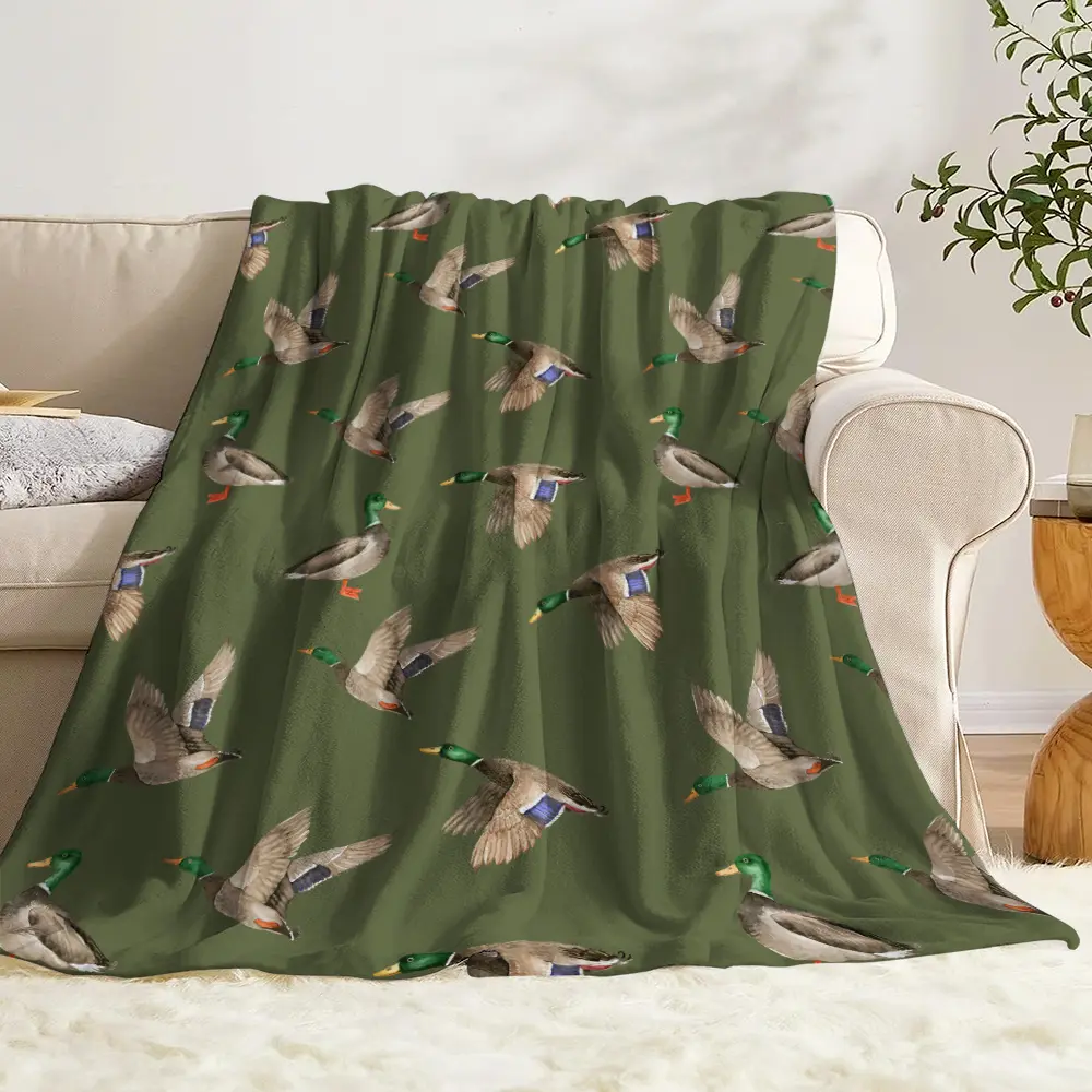 Cozy Vintage Mallard Duck Print Flannel Blanket - Soft, Warm Throw for Naps, Camping, Travel & Home Decor - Perfect Gift for Friends, Family & Lovers