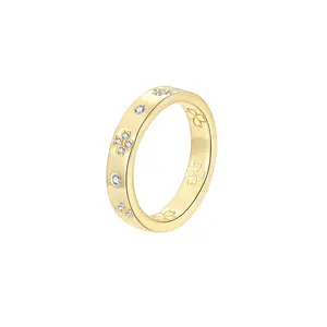 Elegant Lucky Band with Sparkling Accents & Internal Clover Motif - Minimalist Everyday Ring Gift for Her