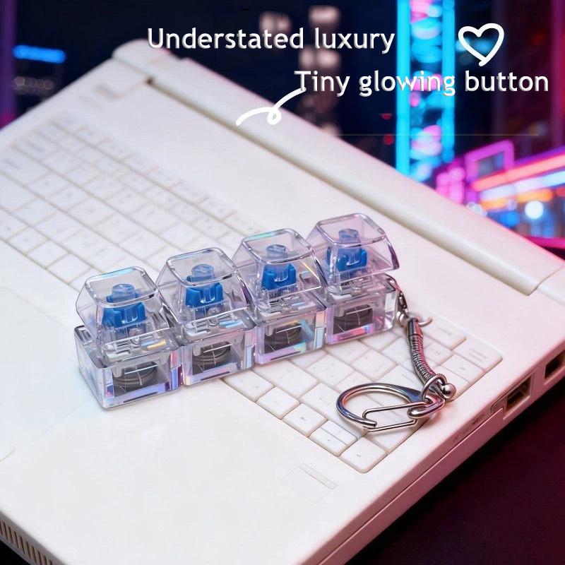Creative Fidget Button Keychain, Stress Relief Switch Tester Toy, Glowing Transparent Keycap Fidget Toy, Portable Decompression Play Toy for Teens & Adults