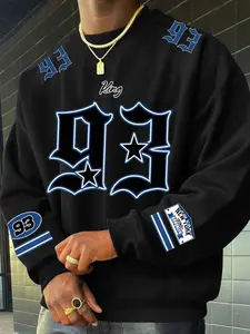 Men's Fashion Street Style High-Quality Comfortable Crew Neck Sweatshirt, Graphic Knit Loose Fit Casual Home Wear for All Seasons Perfect Gift Choice