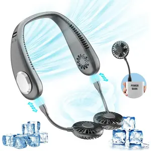 Portable neck fan 9000mah hand free neck fan neck fan air conditioner bladeless cooling personal neck fan with 4 air outlet 3 speed for travel camping yard work white