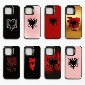 Albanian Double Headed Eagle Flag IMD Phone Case for iPhone 17 16 15 14 13 12 12 11 PROMAX, TPU+PET+PC Color Silver Shockproof Cover