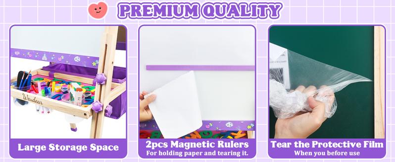 【Kids Gifts】Art Easel for Kids,Adjustable Wooden Kids Art Easel with Paper Roll,Double-Sided Magnetic Toddler Easels,Dry Erase Whiteboard and Chalk Board,Toys for 3 4 5 6 7 8 9 10 Year Old Girl Boy Gift