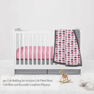Bacati Elephants 3-Piece Crib Bedding Set - Pink/Gray