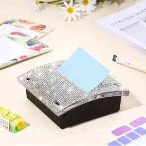 1pc Storage and Organizing Jar with Inlaid Diamonds for Office Supplies,Bling Crystal Rhinestone Plastic Memo Note Holder Dispenser