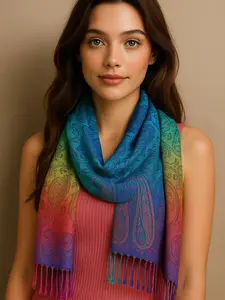 Rainbow Fringe Scarf Shawl – Multicolor Boho Ruana Wrap & Festival Coverup Gift