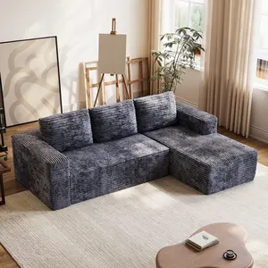 108" Cloud Boneless Sectional Sofa for Living Room, L-Shaped  Modular Couch,Compression sofa, Corduroy Fabric, No Assembly, 72H Full Restore, Grey, Boneless Sectional Couch, Sofa in a box,Boneless couch for small apartment