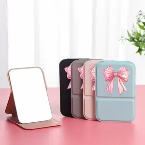 Women's Foldable Mirror, Portable Desktop Standing Pocket Mini Makeup Mirror, Travel Makeup Mirror, PU Leather, Simple Design, Foldable, Perfect Gift