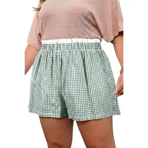 Plus Size Women's Green Plaid Shorts with Contrast Trim – Casual Summer Style for Everyday Wear