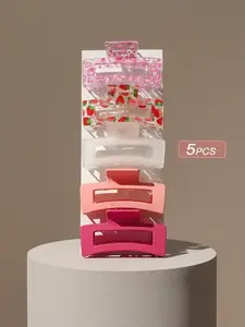 5pcs-Women-Minimalist-Square-Hair-Claws-Pink-Suitable-For-Daily-Use-Giftclaw-Clipshair-ClipsHair-Jaw-ClipHair-ClampsHair-ClutchHair-Catcher-Clip-Synthetic Claw Clip Flat Claw Clips