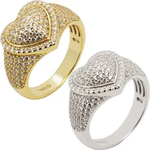 925 Sterling Silver 14k Gold Vermeil AAA Cubic Zirconia Heart Ring