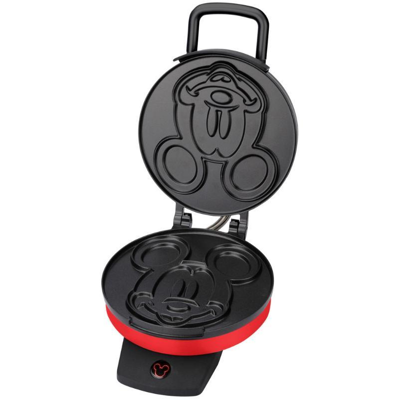 Mickey Mouse Waffle Maker by Select Brands, Easy Bake Nonstick Coated Waffle Iron, 7" Mickey Shaped Breakfast or Dessert Waffle in Minutes - Red, 800W