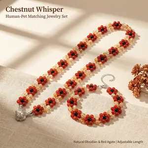 Chestnut Whisper Matching Bracelet and Pet Necklace for Cozy Home Wear