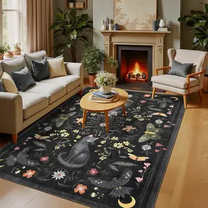 Cat Butterfly Printed Rug Ultra Thin Indoor Decorative Gothic Style Mushroom Floral Soft Non Slip Machine Washable Area Rug For Bedroom Dining Room Office Apartment
