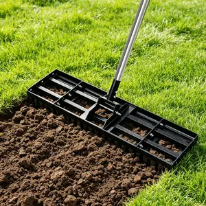 Lawn Leveling Rake for Soil, 17"-30" Modular Interlocking Stainless Steel Lawn Leveler, 78"Adjustable Handle Yard Leveling Rake, Anti-Flip Ground Leveler for Yard, Sand, Topdressing, Golf Course, Farm