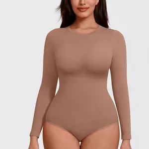 FeelinGirl  #Livestream Seamless Round Neck Long Sleeve Compression Shapewear Bodysuit