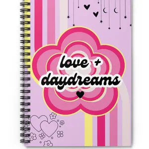 Surround Yourself with Love + Daydreams Spiral Notebook - 118 Ruled Lines (59 Sheets) - Metal Spiral Binding, Dark Grey Back Cover