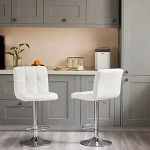 Bar Stools Set Of 2, PU Leather Adjustable Swivel Barstools, Armless Hydraulic Kitchen Counter Height Bar Stools, Thickened Seat Cushion Square Island Barstools With Back Curved Dining Chairs Kids Metal Plush Rocking Horse
