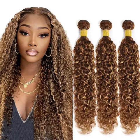 VIPbeauty 15A Human Hair Bundles Honey Blonde Bundles Human Hair 100% Unprocessed Brazilian Virgin Weave Bundles 1/3 Bundles P4/27 Highlights Human Hair Extensions Highlights Bundles for Women