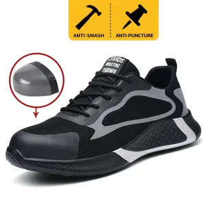 Men's Work Sneaker: Air Cushion Safety Shoes with Anti-Smashing and Stab Protection, Breathable Mesh