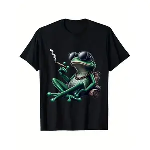 Edgy Frog Meme T-Shirt, Stoner Aesthetic Frog Apparel, Biker Frog Graphic Tee, Frog Lover Gift, Trendy Funny Animal Shirt