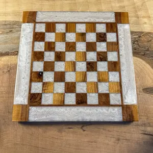 Pure Pearl White Black Walnut Chess Board (INCLUDES PIECES)