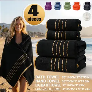 Luxurious Gold Trimmed Coral Fleece Bath Towel Set, Premium Bath Towels, Soft Absorbent No Shedding, Unisex Home Beach Blanket, Sizes 34x75/40x80/70x140/90x170 Cm