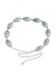 Boho Style Turquoise Inlay Adjustable Waist Chain, High-End Feel Beach Vacation Accessory, 1pc Elegant Bohemian Design