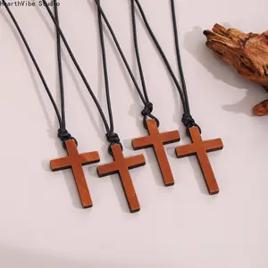 Wooden Cross Pendant Necklace For Women Men Christianity Jewelry Adjustable Cord Perfect Faith Gift for Believers Daily wear