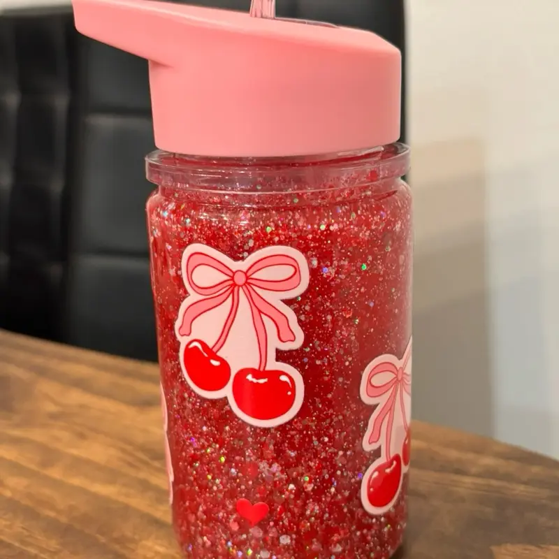 10oz Cherry Sparkle Tumbler | Kids Cherry Glitter Cup | Sensory Cherry Drink Cup | Birthday Gift for Girls