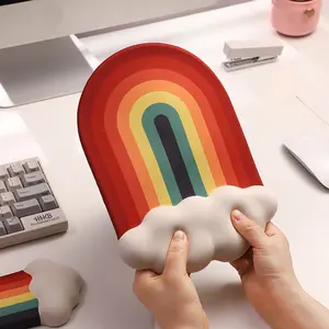 Cloud Rainbow Creative Cartoon Silicone Wrist Mouse Pad, Large Non-Slip Desktop Mat, Office Home Gaming Ergonomic Keyboard Pad