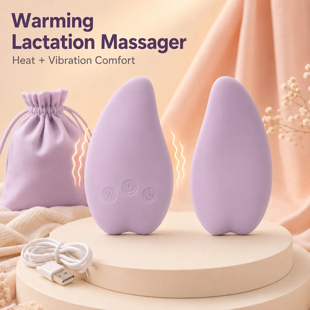 Warming Lactation Massager for Breastfeeding Moms, Soft 2-in-1 Rechargeable Design with Adjustable Heat and Vibration to Ease Engorgement and Clogged Ducts, Ease Everyday Engorgement, During Pumping, Before Breastfeeding, Heat+Vibra, 2-In-1 Massager