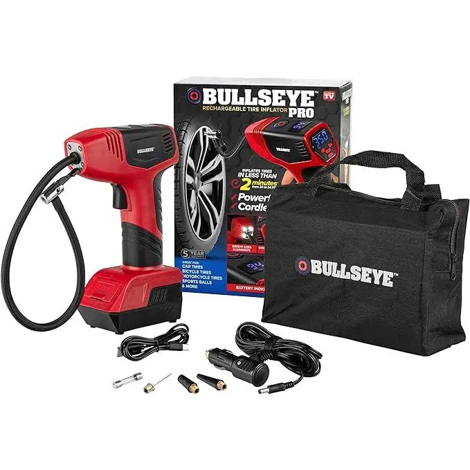 Bullseye Pro Tire Inflator – Powerful, Portable, and Perfect for Any Tire - 150PSI, 12V DC 1500 mAhs with Digital Tire Pressure Gauge